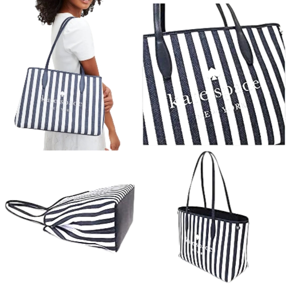 Kate Spade Street Tote Striped Side Snap Tote Bag New Without Tags - Picture 8 of 8
